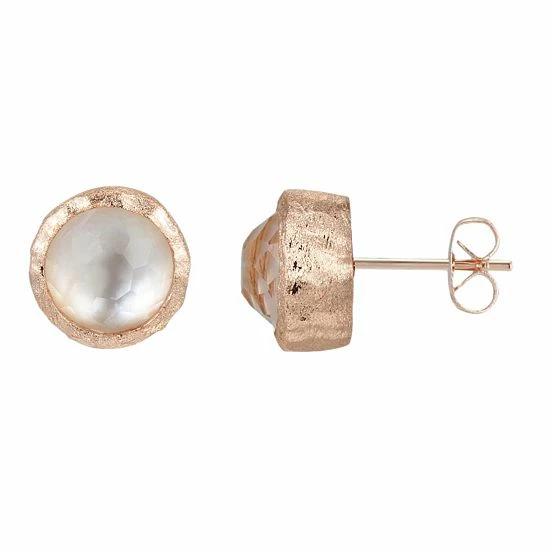 Wholesale 🔥 Unbranded 18k Rose Gold Over Silver 👩 Mother-of-Pearl Doublet 🔨 Hammered Stud Earrings 🥰