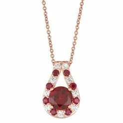 New 🛒 Unbranded 14K Rose Gold Over Sterling Silver Lab-Created Ruby & White Sapphire Pendant Necklace 🔔