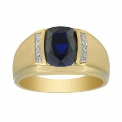 Wholesale 🎁 Unbranded Men's 10K Gold Lab-Created Gemstone & Diamond Accent Ring Blue Sapphire 😉