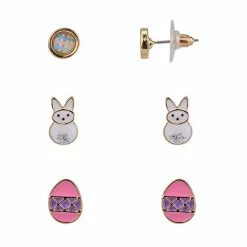 New 👏 Unbranded Easter Bunny & Egg Enamel Stud Earring Set Of 3 🎉