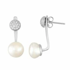Best deal 🤩 Unbranded Sterling Silver Freshwater Cultured Pearl & Cubic Zirconia Ear Jacket Earrings 💯