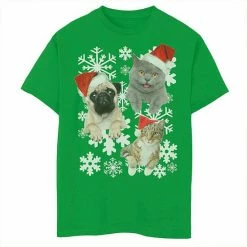 Outlet 🔥 Unbranded Boys 8-20 Pug Kitten Tongue Out Santa Hat Holiday Graphic Tee 🔥