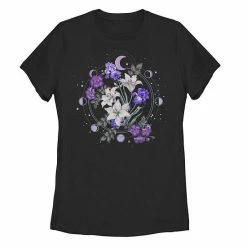 Hot Sale 🤩 Unbranded Juniors' Floral Moon Flowers Graphic Tee Navy 🎉