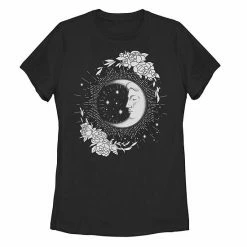 New 🎉 Unbranded Juniors' Moon & Flowers Artsy Graphic Tee Navy 🤩