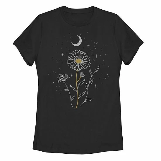 Flash Sale 🎁 Unbranded Juniors' Floral Moon Flowers Tee Black 🌟
