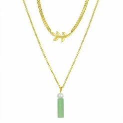 Outlet 🎁 Unbranded Green Aventurine Leaf Double Layer Pendant Necklace ⭐