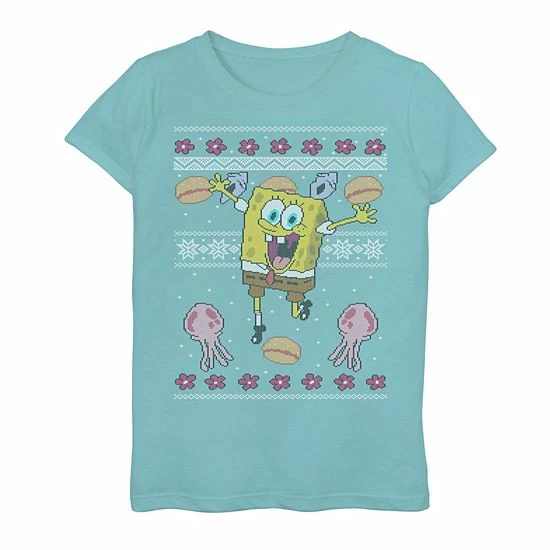 Flash Sale ๐ Unbranded ๐ง Girls 7-16 SpongeBob SquarePants Ugly Sweater Graphic Tee Tahi Blue ๐งจ - Image 2