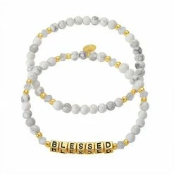 Best deal 👍 Unbranded Howlite & 18k Gold Plated Bead "Blessed" Bracelet Duo Set 🤩