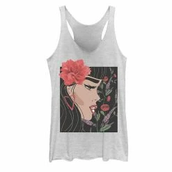 Best Pirce 👍 Unbranded Juniors' Rose Floral Face Graphic Tank Pink Heather 🔥