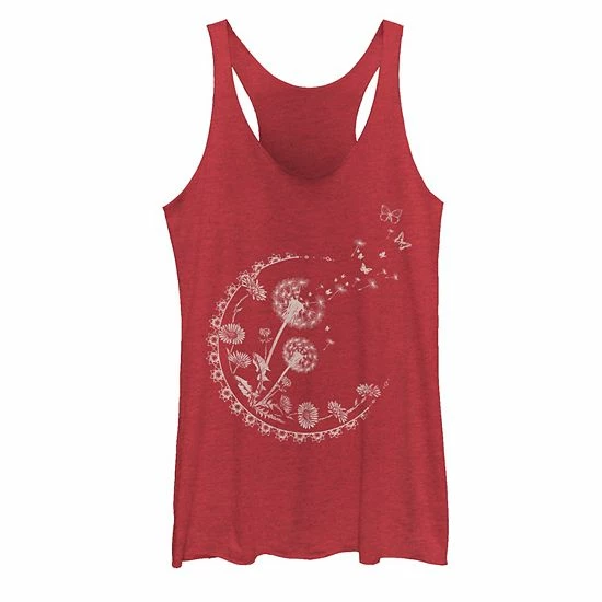 Cheapest 💯 Unbranded Juniors' Dandelion Moon Artsy Flowers Tank Top Red Heather 💯 - Image 3